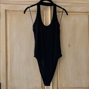 Zara Black Ribbed cotton knit halter bodysuit-NWT-size medium